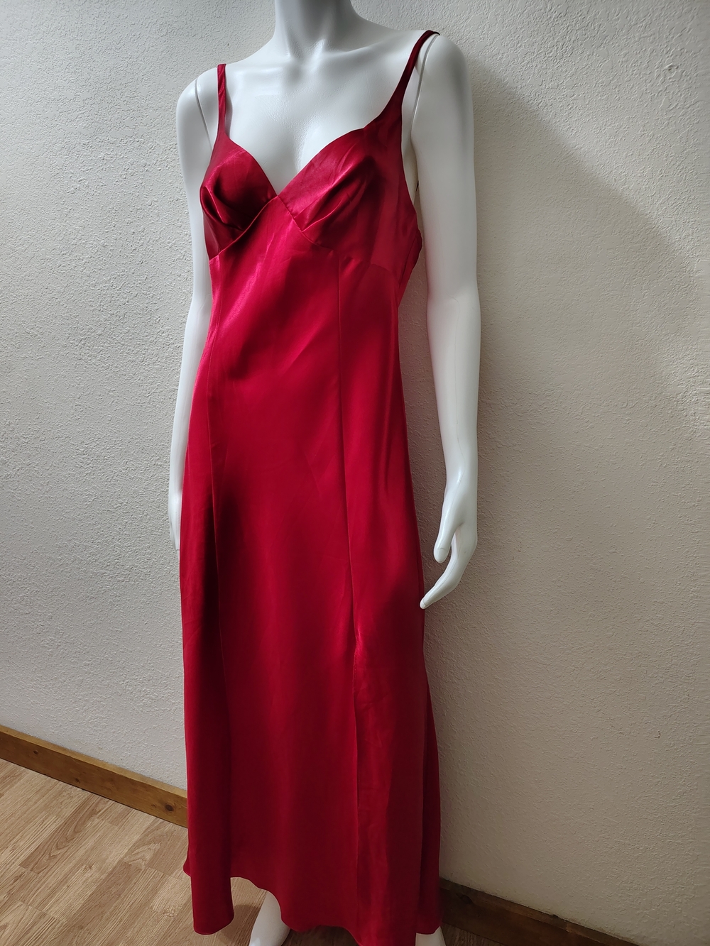 Vtg Fredrick's Of Hollywood Red Satin Maxi Slip Dress Side Slit Women's Size L